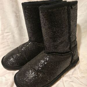 BearPaw Black Glitter Boots Size 8